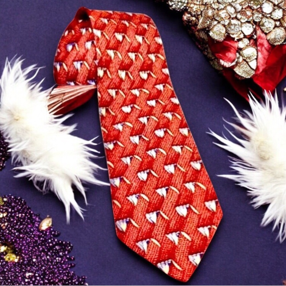 Ermenegildo Zegna Silk Tie Red Abstract Geometric Sailboat Mens Necktie Tie